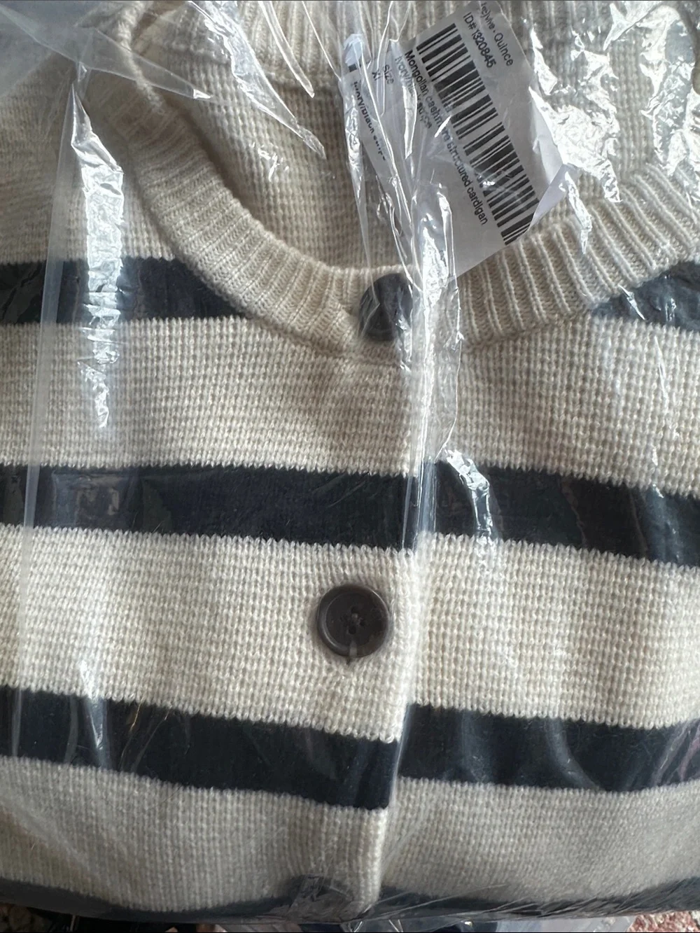 Quince Mongolian Cashmere Structured Cardigan Black & White Striped X-Large 590